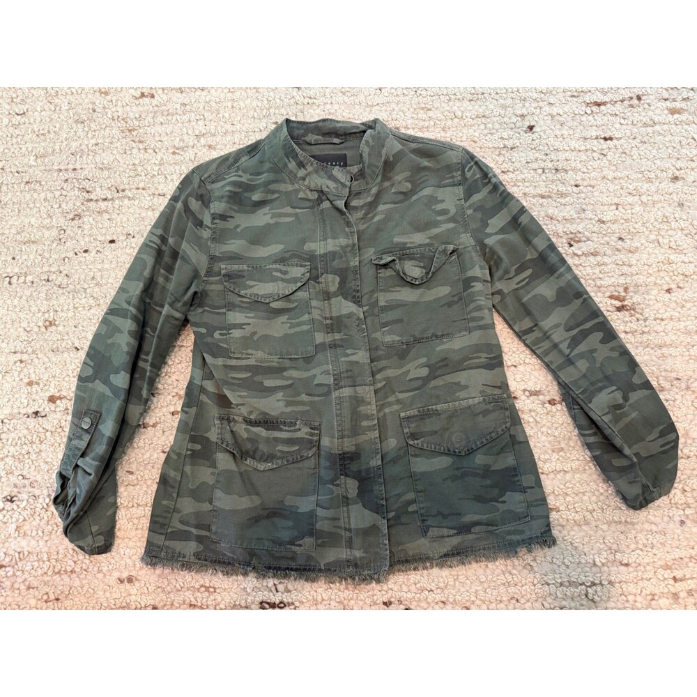 Sanctuary Womens Camo Utility Field Jacket Green Camouflage Frayed Hem